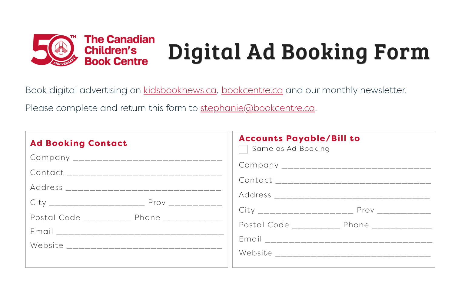 Screenshot of ad booking form
