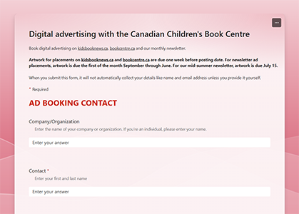 Screenshot of ad booking form