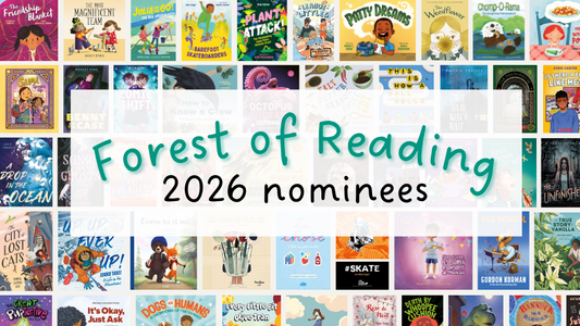 Digital graphic. Text reads "Forest of Reading 2026 nominees." Featured are a sampling of cover images.