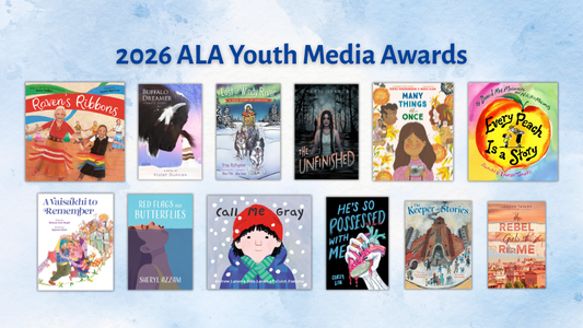 Digital graphic featuring 12 book covers. Text reads "2026 ALA Youth Media Awards."