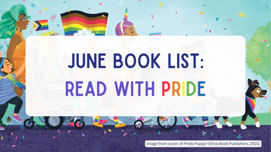 June Book List banner features illustration from cover of Pride Puppy! (Orca Book Publishers, 2021