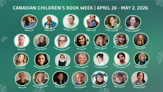 Digital graphic featuring creators touring. Text reads "Canadian Childrne's Book Week. April 26-May 2, 2026."