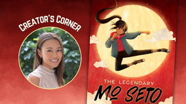 Digital graphic features photo of author A.Y. Chan and cover of middle grade novel The Legendary Mo Seto.