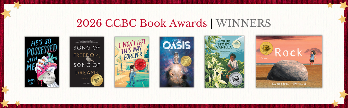 Digital graphic featuring book cover images. Text reads "2026 CCBC Book Awards | Winners."