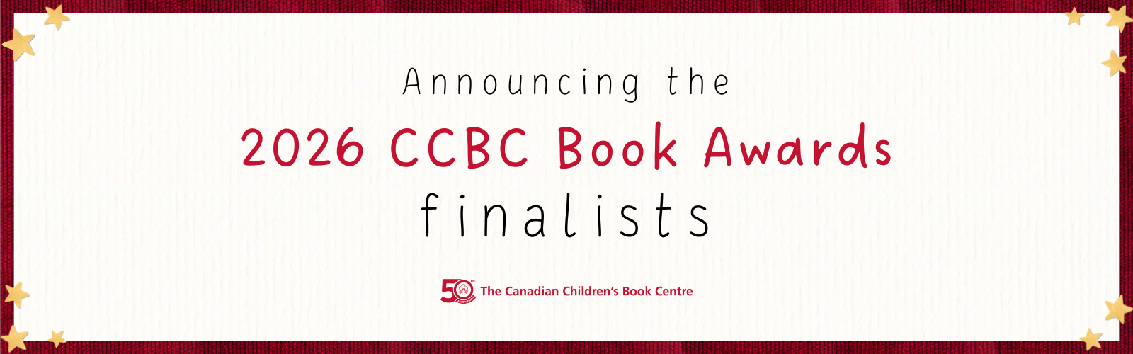 Digital graphic. Text reads "Announcing the 2026 CCBC Book Awards finalists."