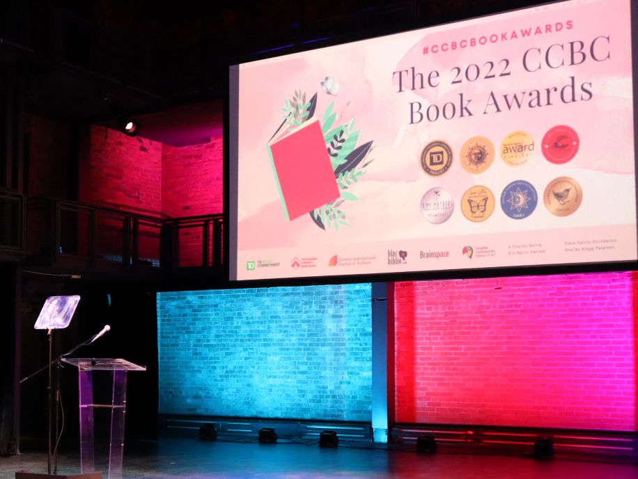 Photograph of the display screen at the Book Awards